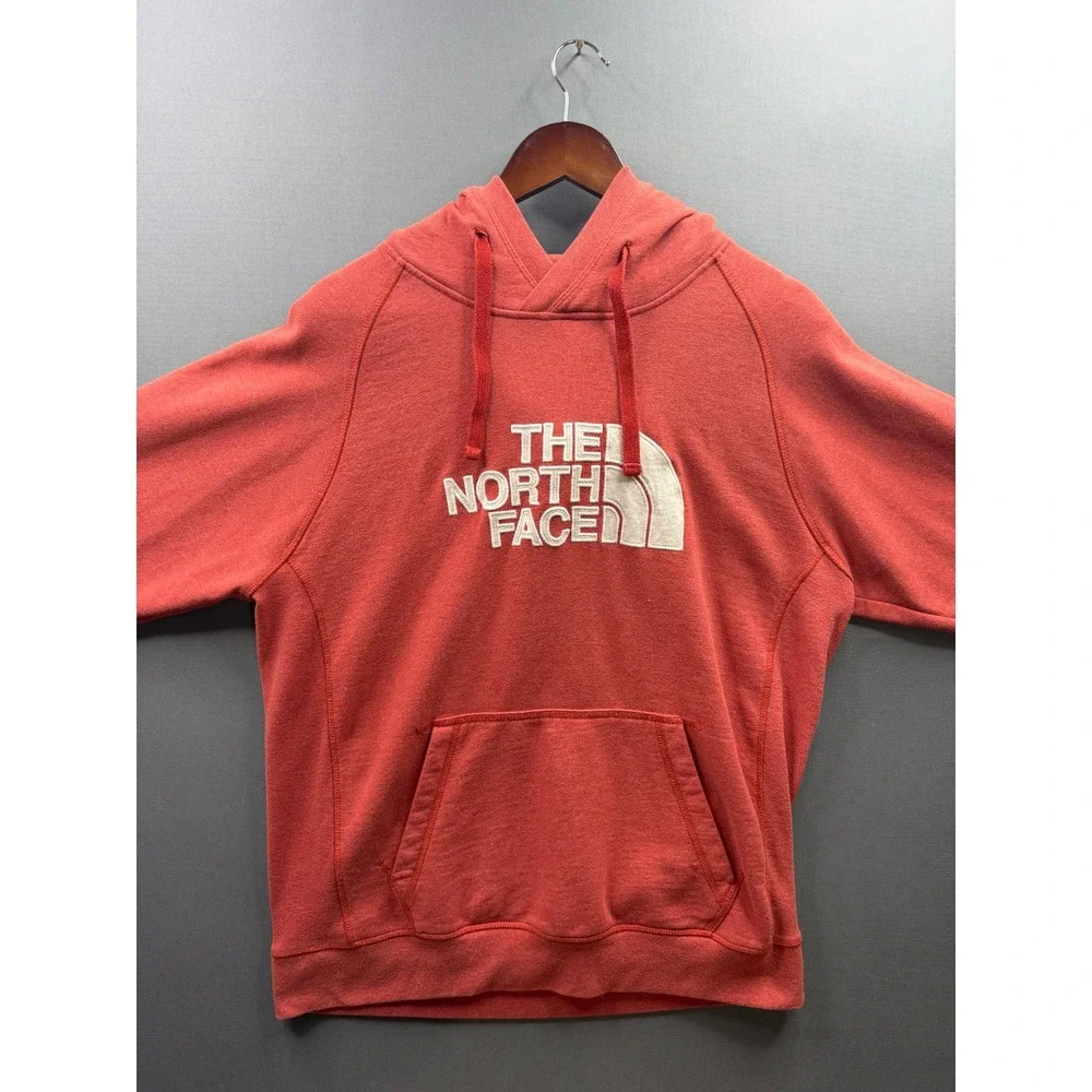 The North Face Hoodie Mens Red Orange Embroidered Logo Pullover Large
